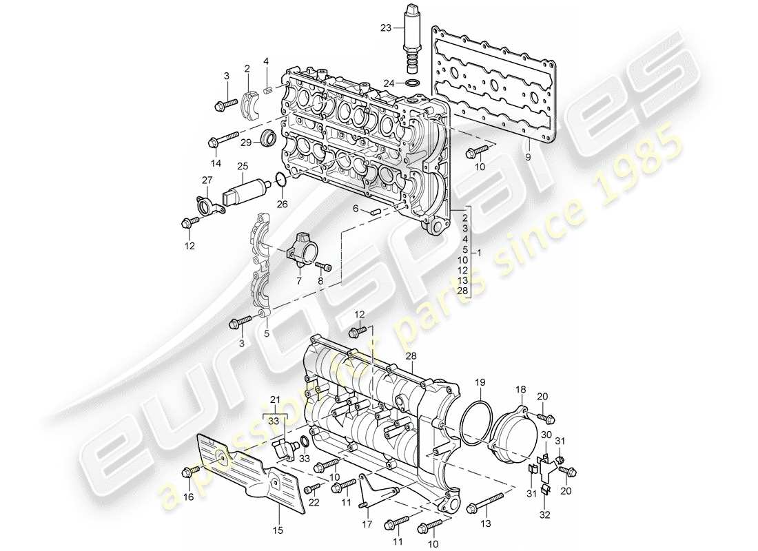 porsche 2005 (996 turbo / gt2) camshaft housing parts diagram