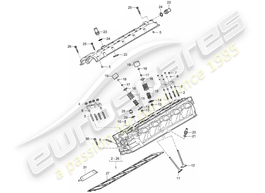 porsche carrera gt (2005) cylinder head - valve cover part diagram