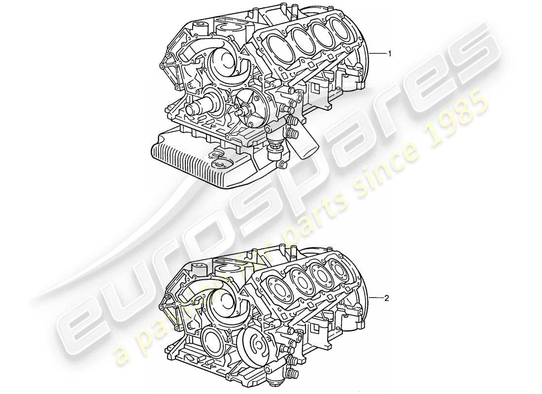 porsche 1990 (928) replacement engine - short engine - crankcase part diagram