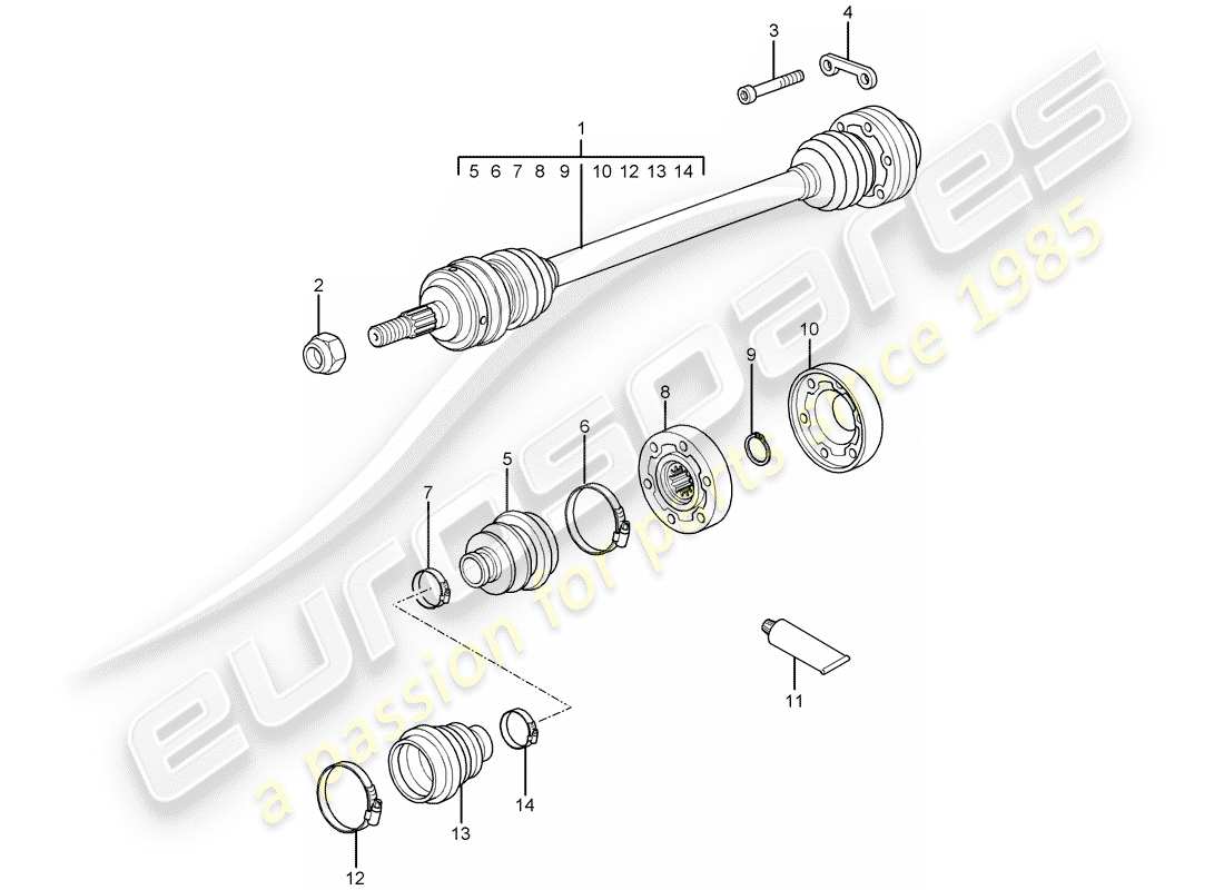 porsche 2003 (996 turbo / gt2) drive shaft part diagram