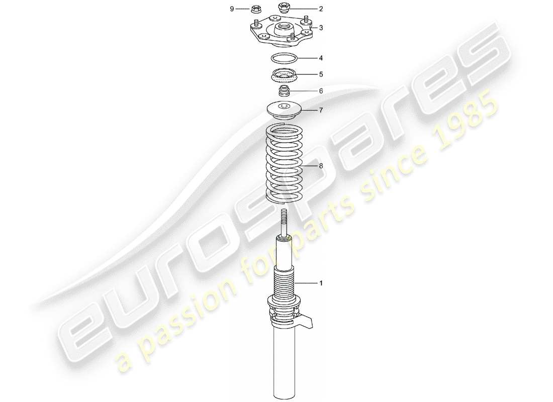 porsche 2002 (996 turbo / gt2) suspension - shock absorber strut parts diagram