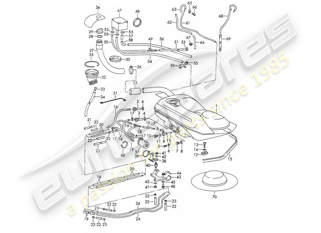 porsche 911/912 (1965) fuel system parts diagram