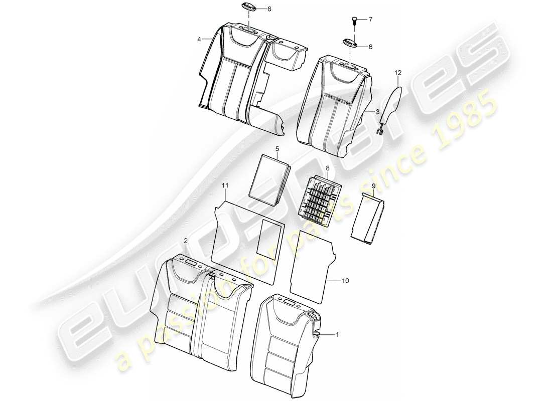 porsche cayenne (2004) backrest covers part diagram