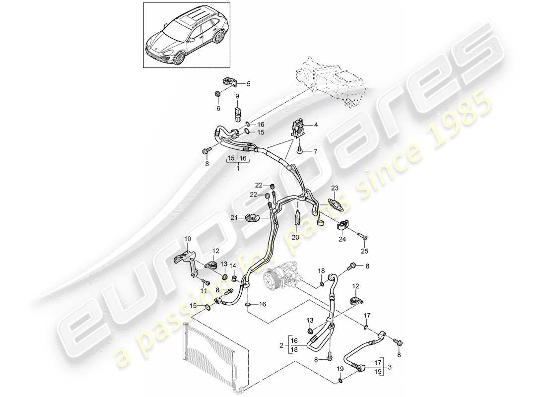 porsche 2016 (cayenne e2 92a) refrigerant circuit part diagram