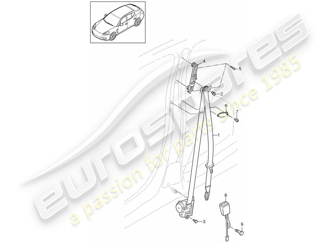 porsche panamera 970 (2014) seat belt part diagram