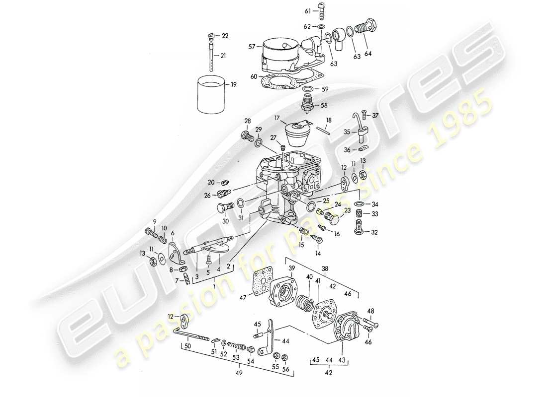 porsche 1954 (356/356a) single parts - for - carburetor - solex 32 pbic part diagram