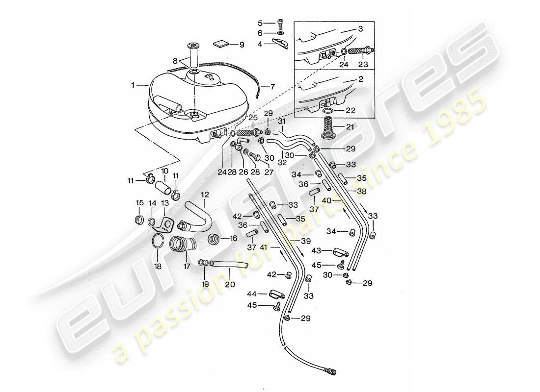 porsche 1976 (911) fuel system - for vehicles with - steel auxiliary support part diagram