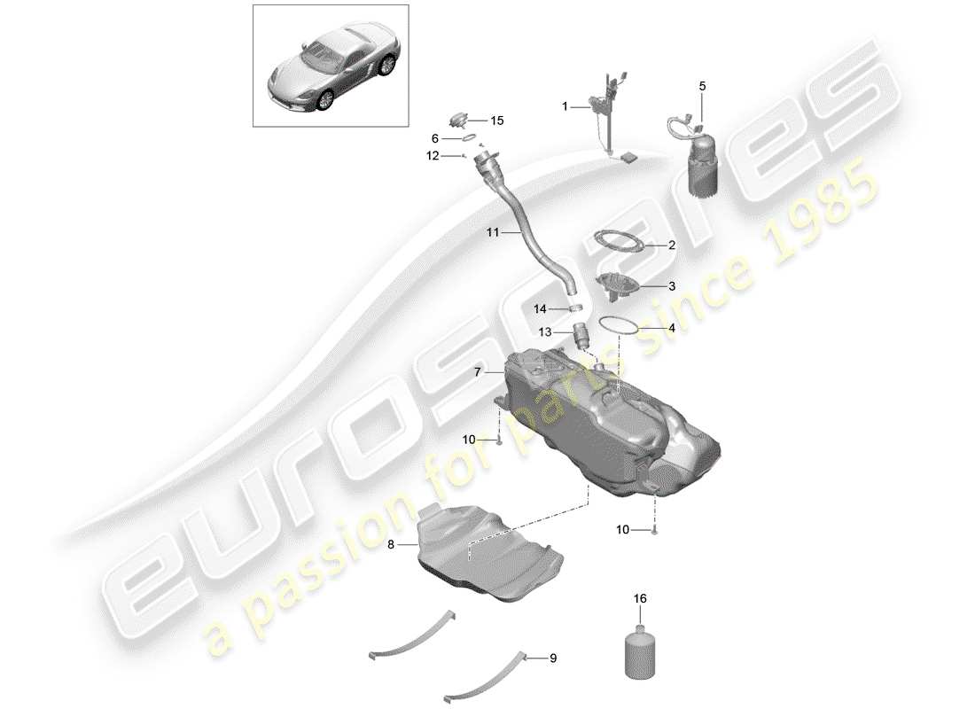 porsche 2018 (718 boxster) fuel tank part diagram