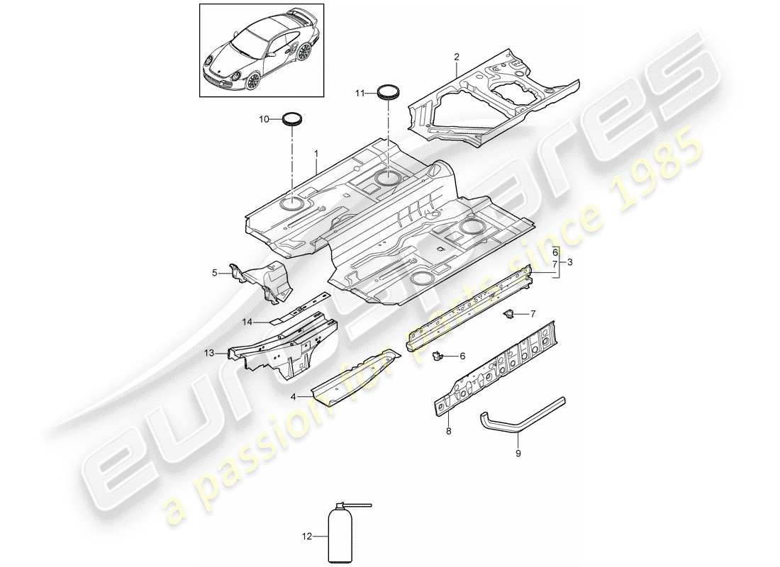 porsche 911 t/gt2rs (2013) floor parts diagram