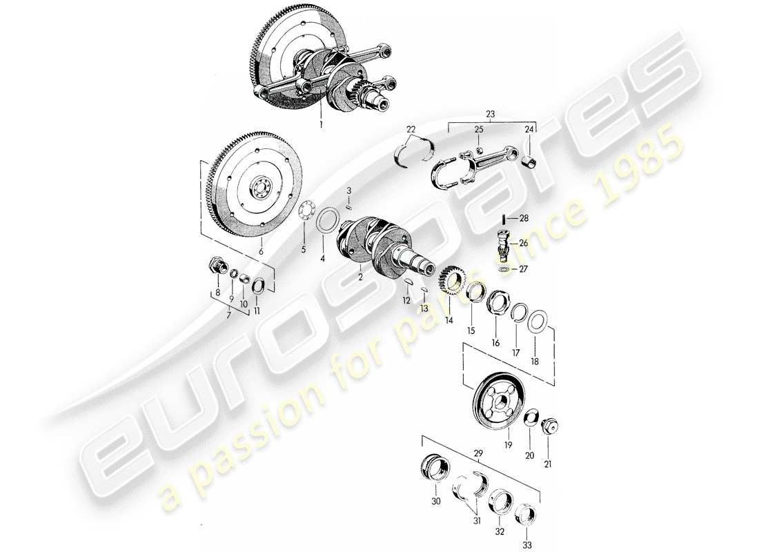 porsche 1954 (356/356a) crankshaft - m 22 001 >> - m 50 101 >> - m 33 901 >> - m 41 001 >> - m 60 001 >> - m 80 001 >> part diagram