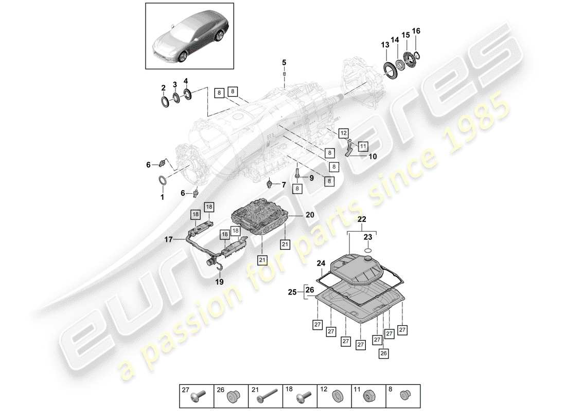 porsche 2020 (panamera 971-1) 8-speed dual clutch gearbox part diagram