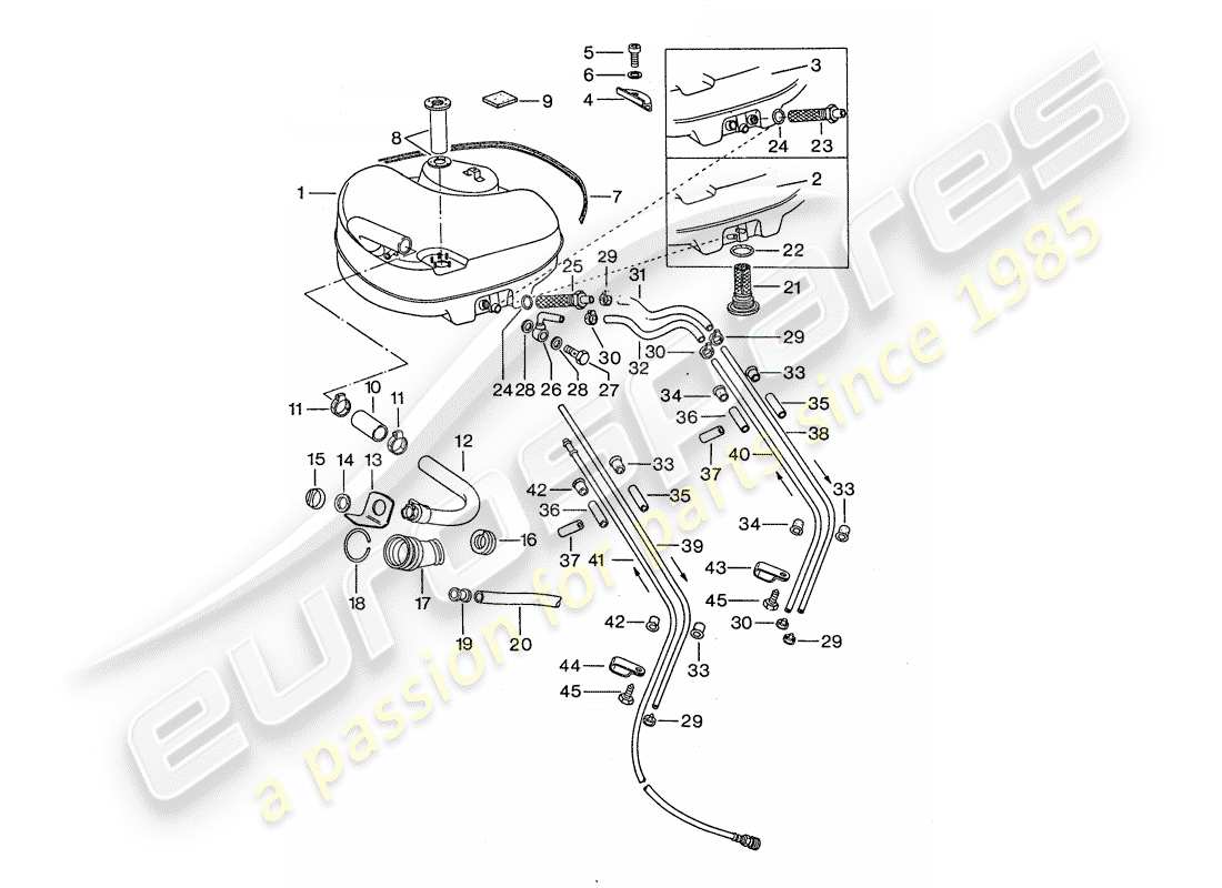porsche 911 (1974) fuel system - for vehicles with - steel auxiliary support parts diagram