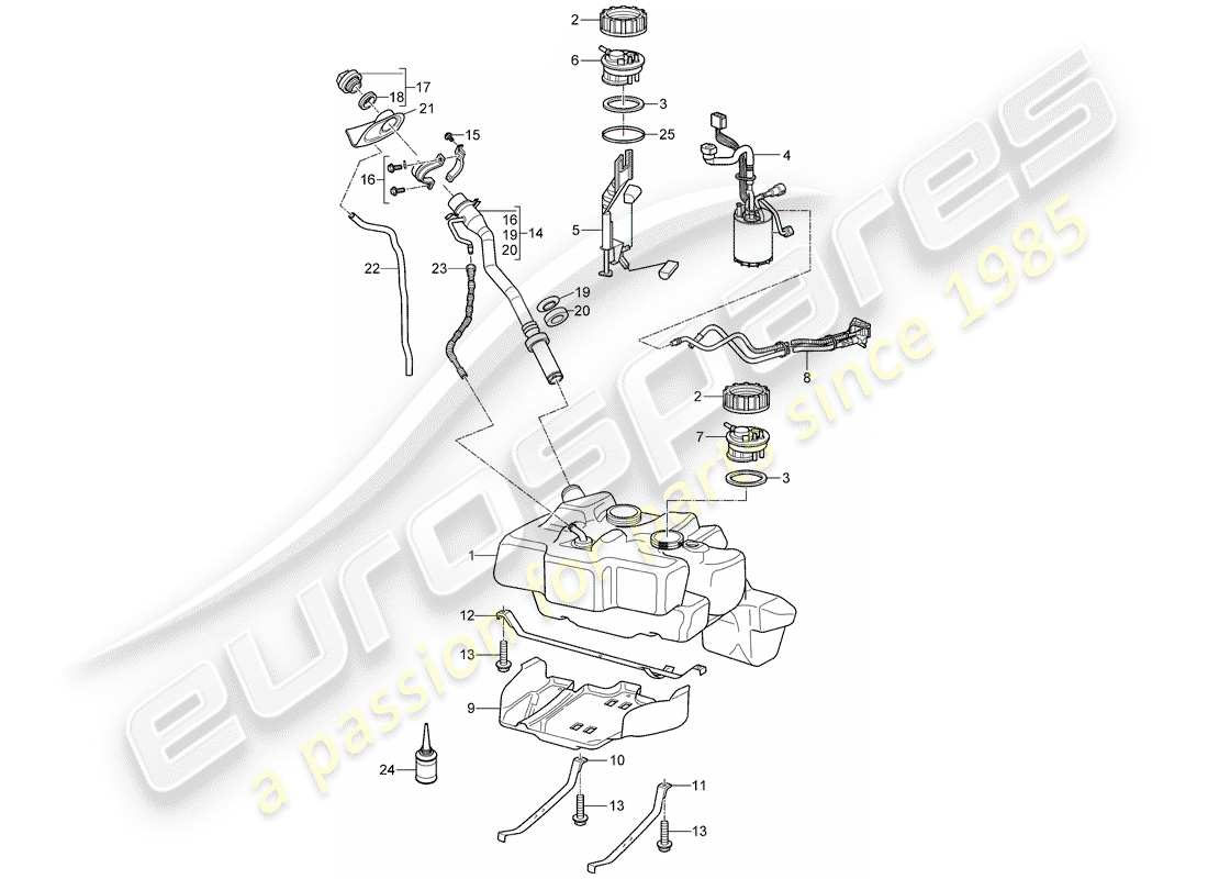 porsche 2008 (997-1 gt3) fuel tank parts diagram