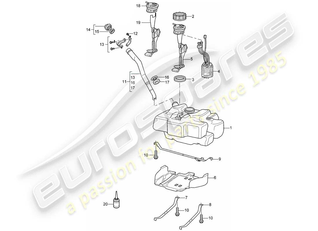 porsche 2007 (987 boxster) fuel tank part diagram
