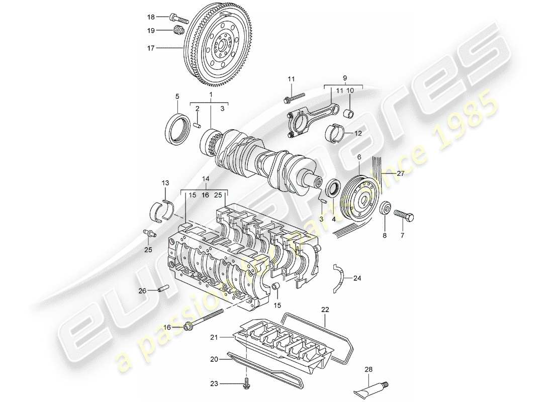 porsche 2007 (987 boxster) crankshaft part diagram