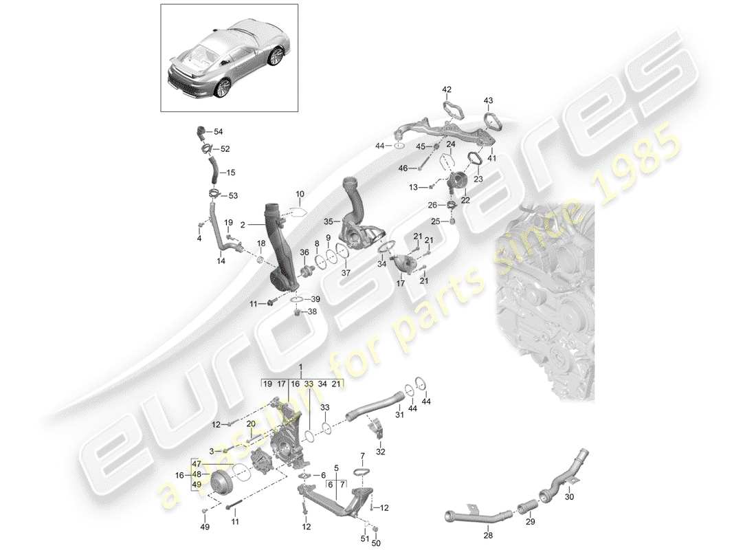 porsche 2016 (991-1 r/gt3/rs) water pump part diagram