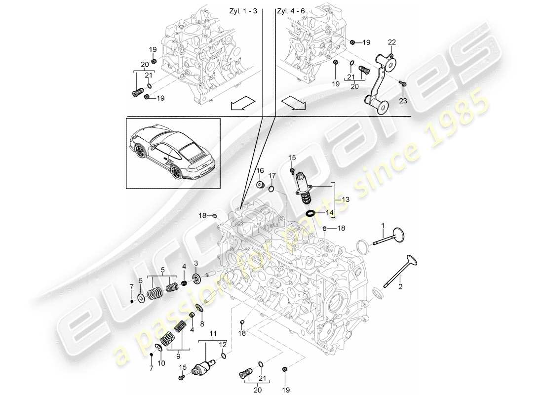 porsche 2012 (997-2 turbo / gt2 rs) cylinder head part diagram