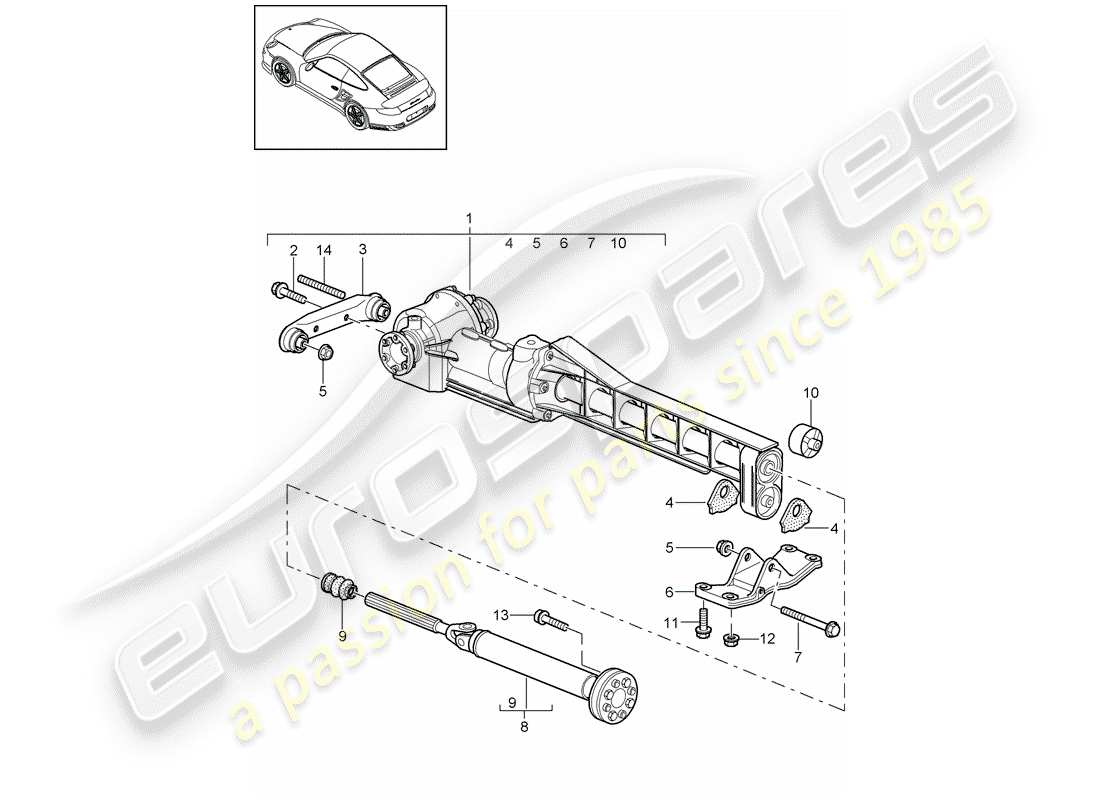 porsche 2012 (997-2 turbo / gt2 rs) front axle differential part diagram