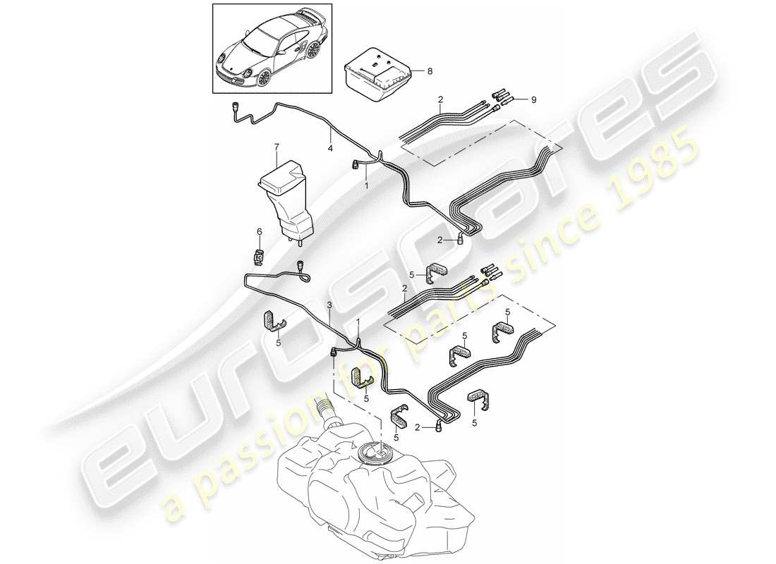porsche 2013 (997-2 turbo / gt2 rs) fuel system parts diagram