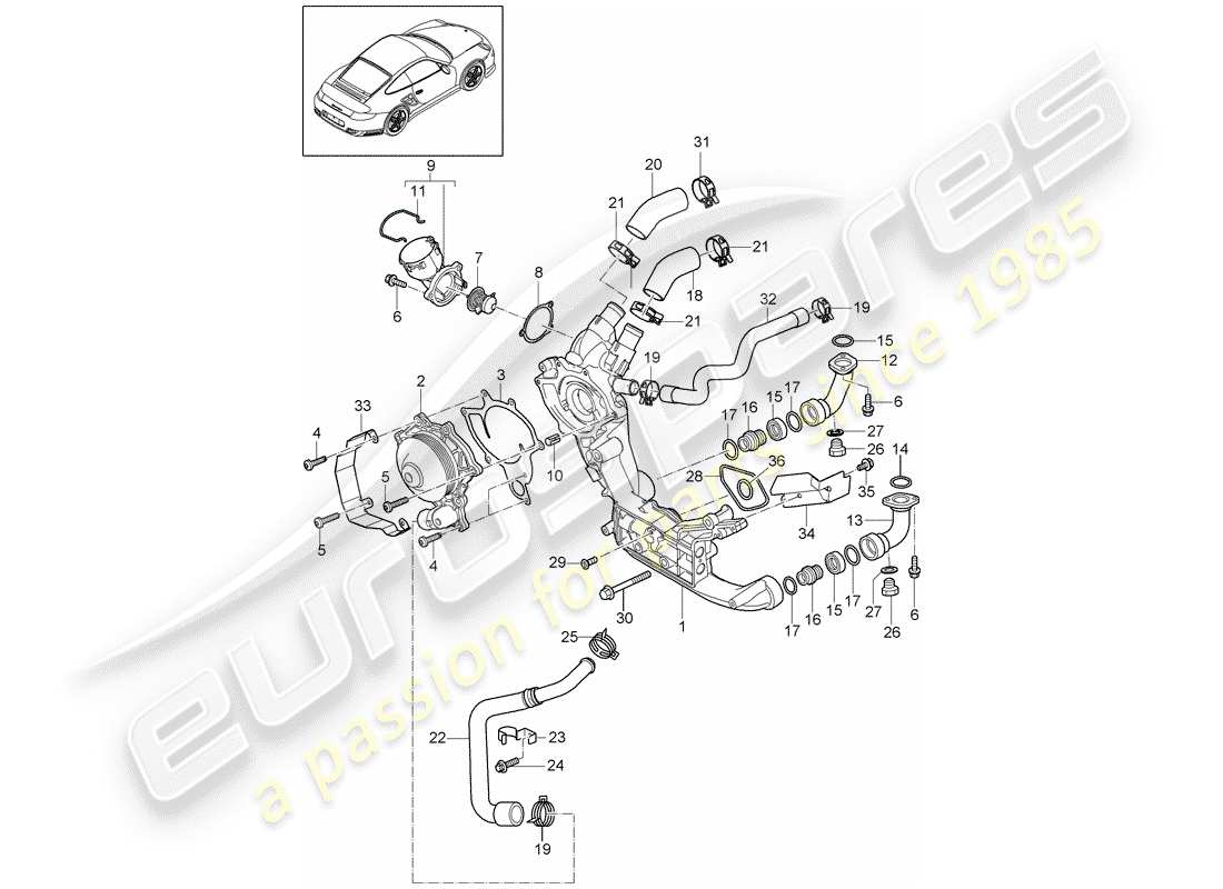 porsche 2013 (997-2 turbo / gt2 rs) water pump parts diagram