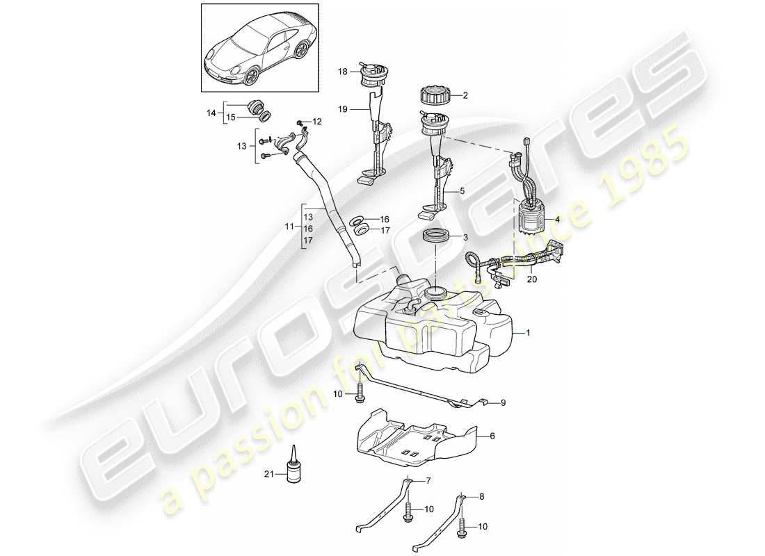 porsche 2012 (997-2) fuel tank parts diagram
