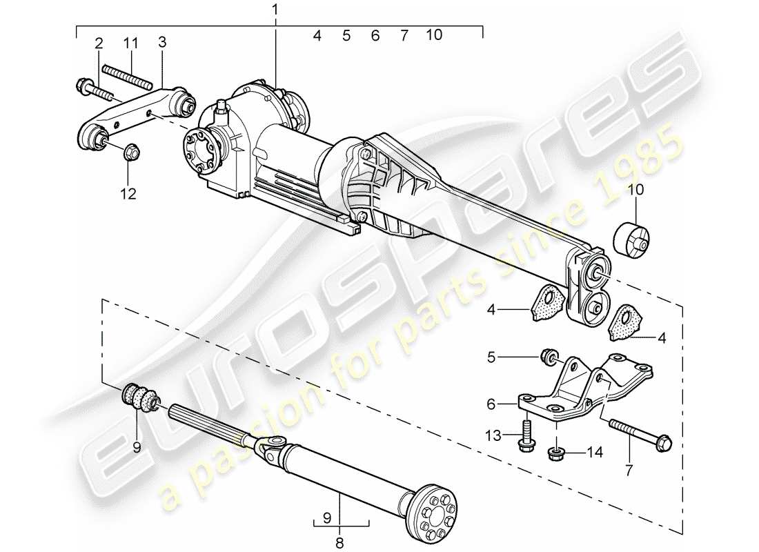 porsche 2003 (996 turbo / gt2) front axle differential - propeller shaft part diagram