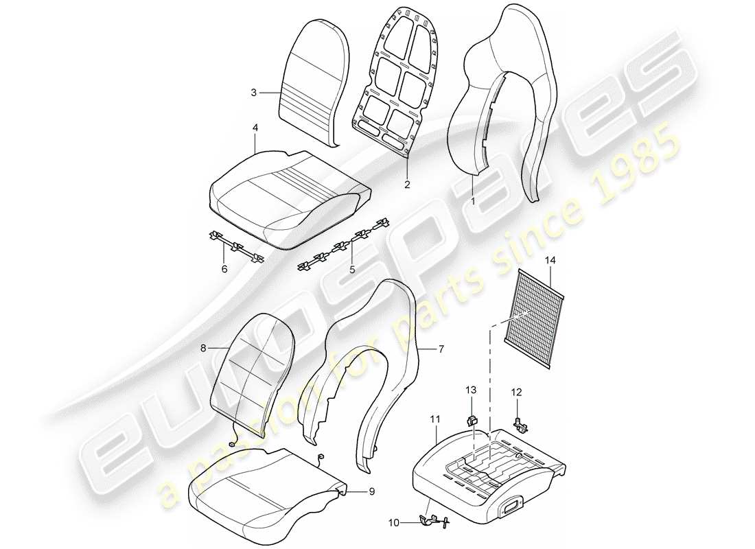 porsche 2005 (996 gt3) cover - foam part - sports seat part diagram