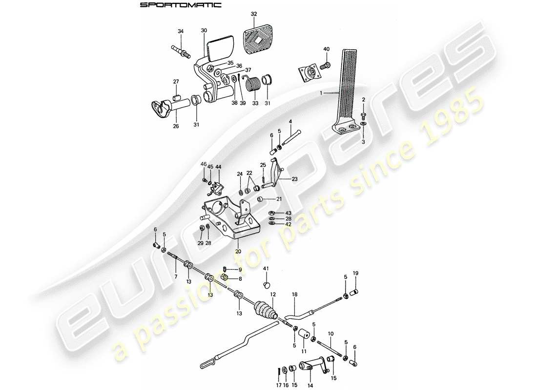 porsche 1976 (911) brake and acc. pedal assembly part diagram