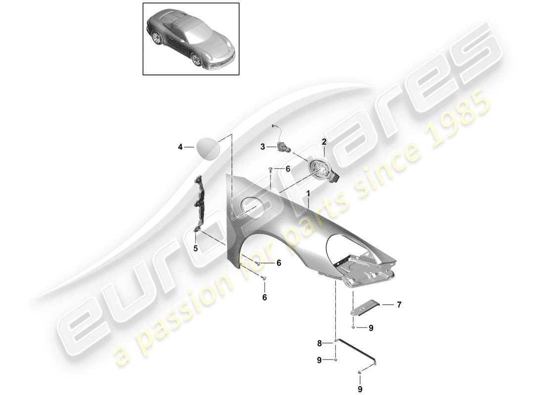 porsche 2018 (991-2 r/gt3/rs) fender part diagram