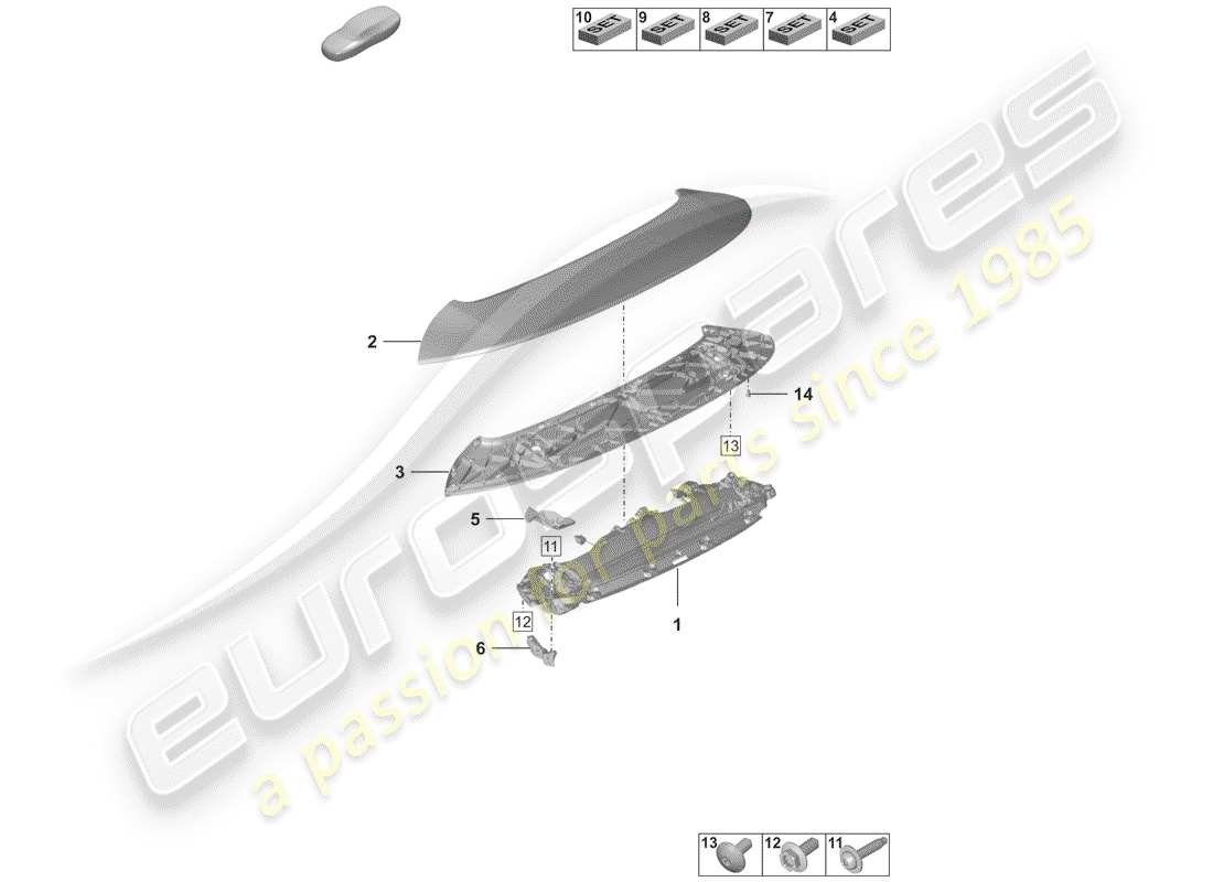 porsche 2020 (992-1) rear spoiler part diagram