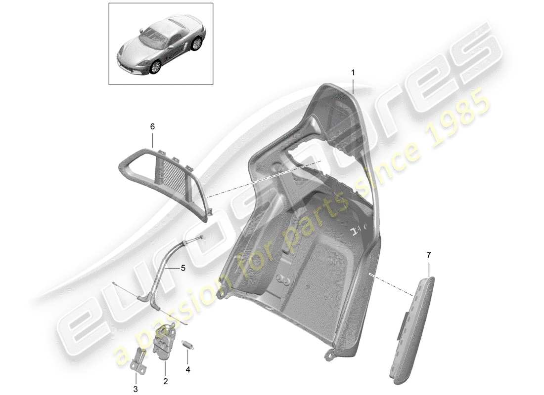 porsche 2019 (718 boxster) backrest shell part diagram