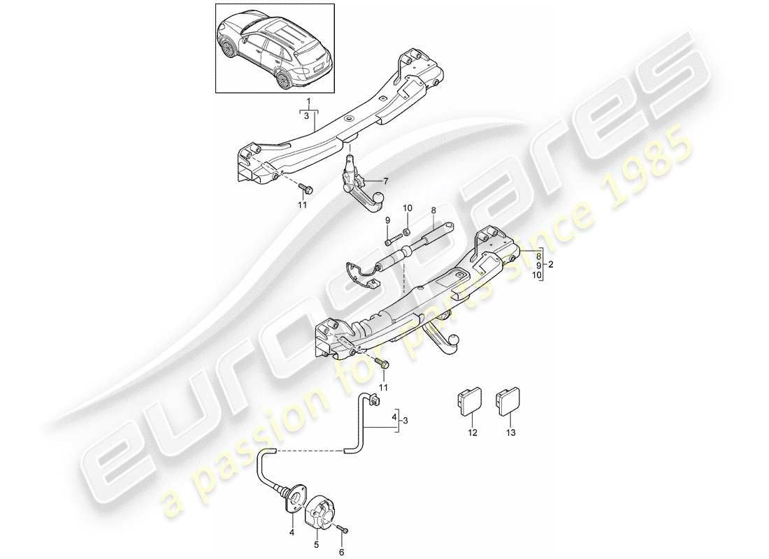 porsche cayenne e2 (2011) tow hitch parts diagram