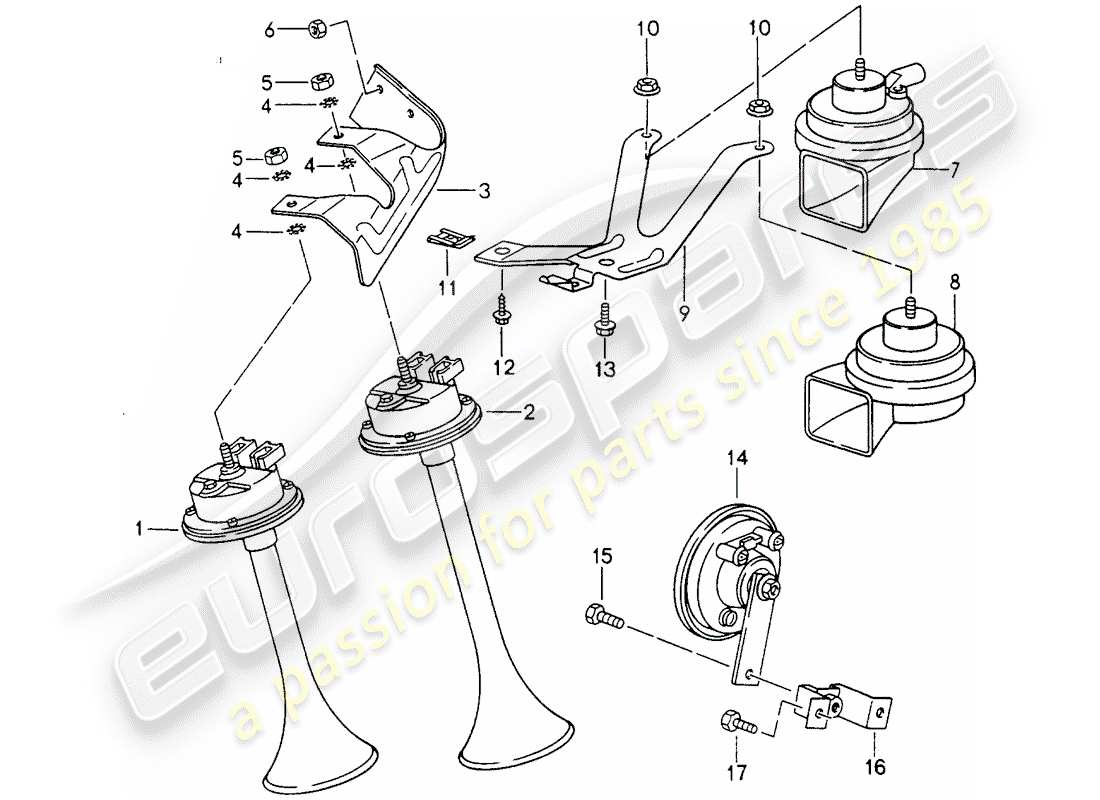 porsche 1996 (993) fanfare horn - horn part diagram
