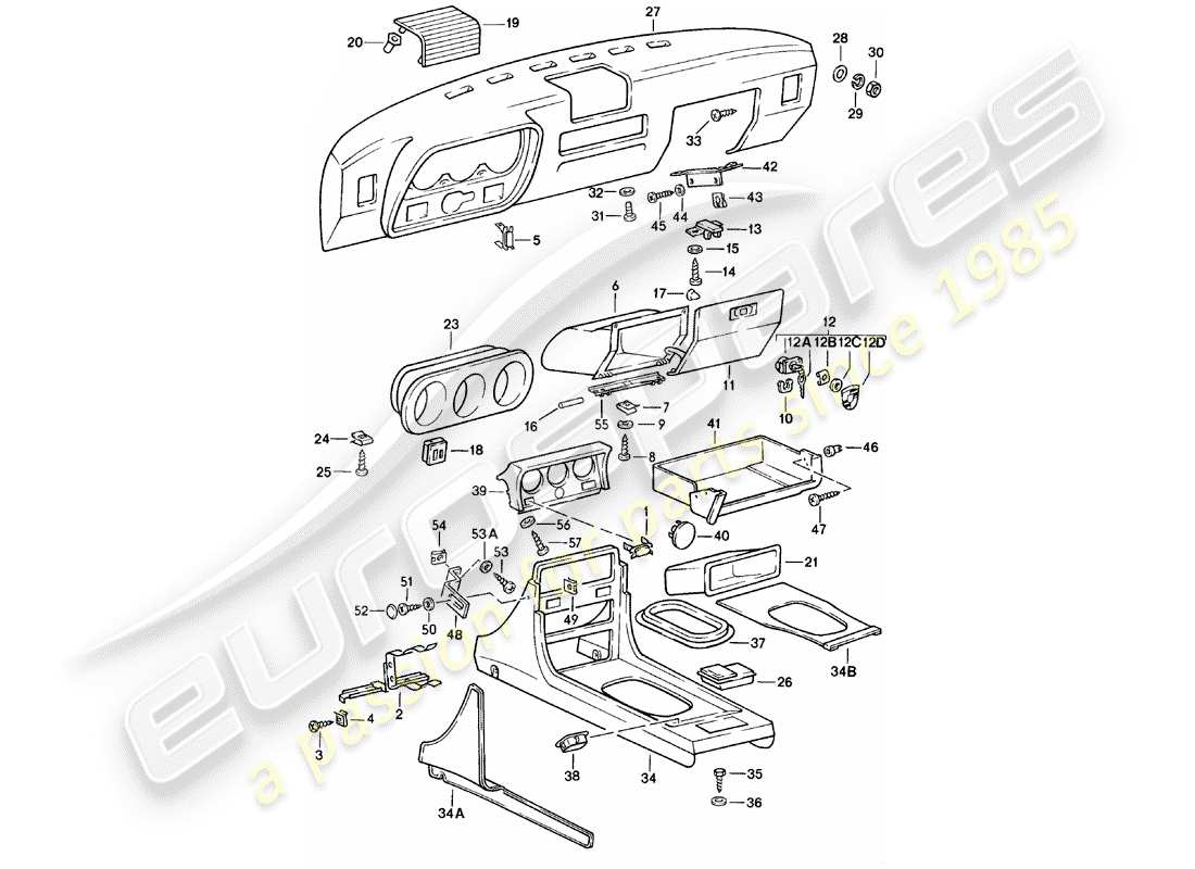 porsche 1981 (924) dashboard - center console part diagram