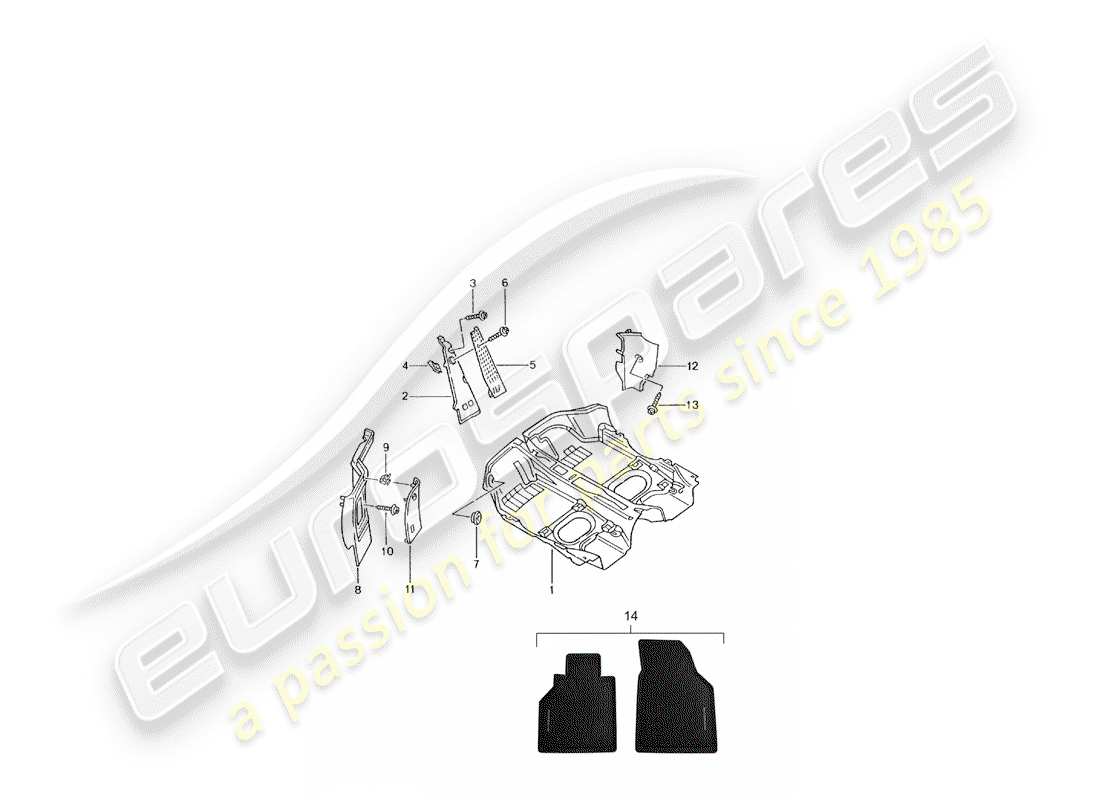 porsche 2005 (996 turbo / gt2) floor cover - trims parts diagram