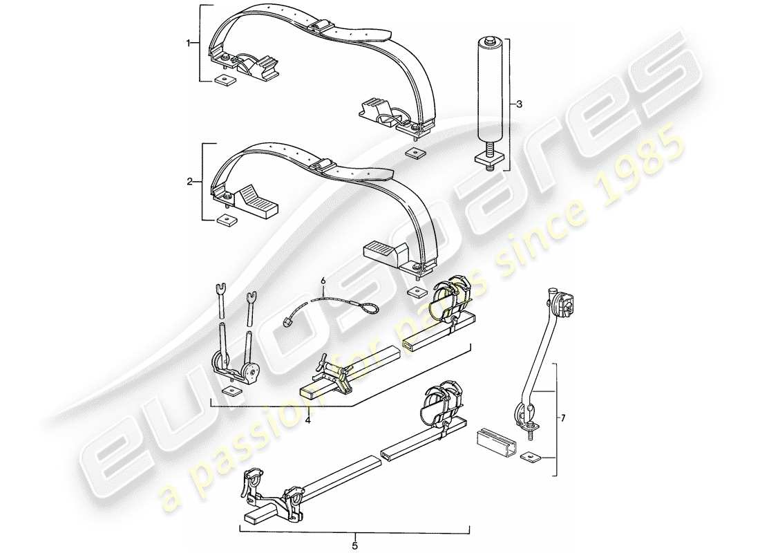 porsche 1987 (924s) roof transport system parts diagram