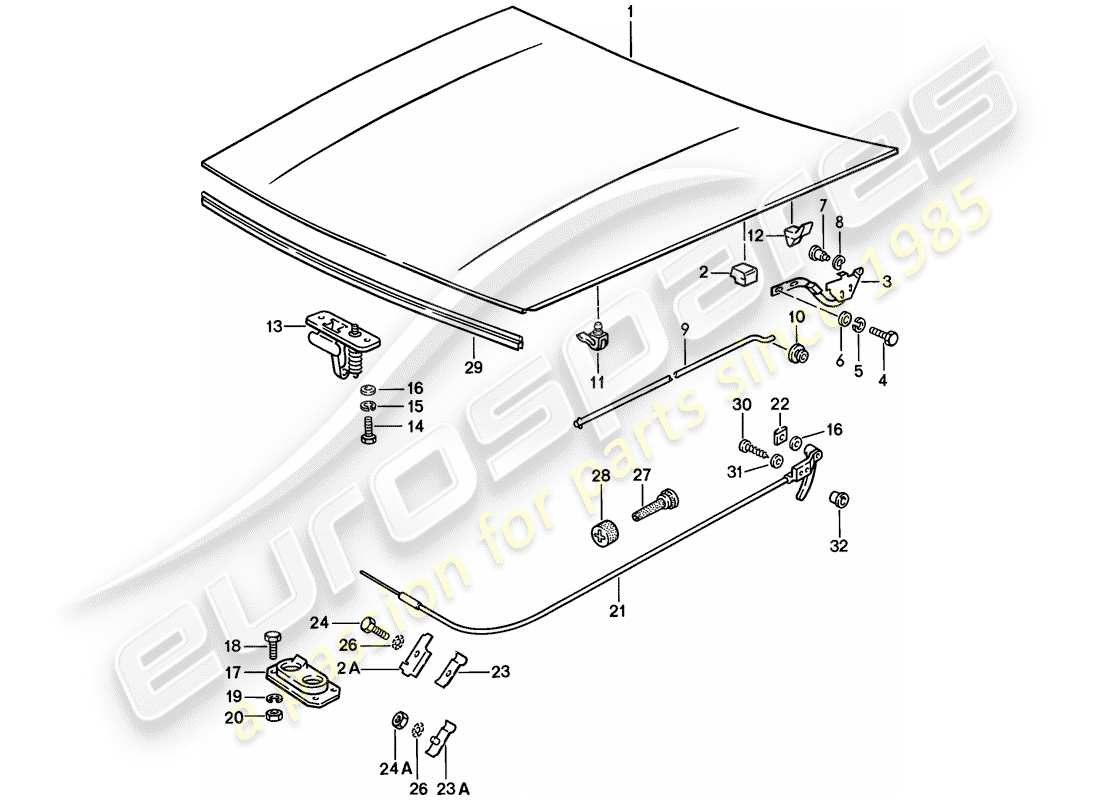 porsche 1976 (924) cover - actuator - lid lock parts diagram