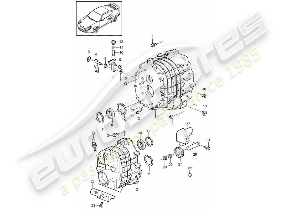 porsche 911 t/gt2rs (2013) gear housing parts diagram