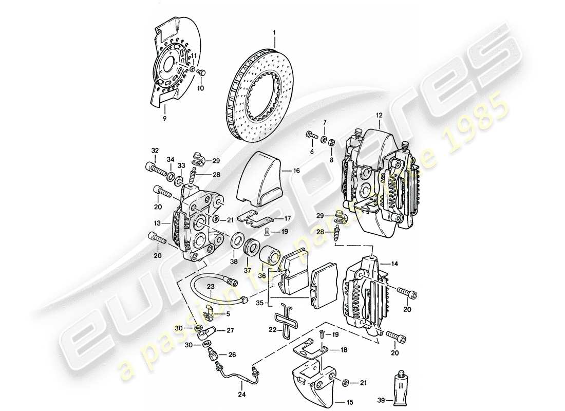 porsche 911 (1986) brake - front axle parts diagram