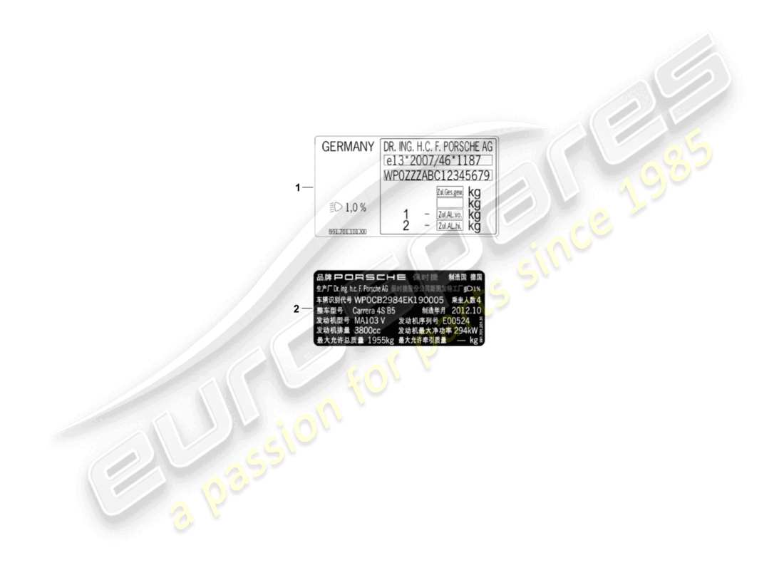 porsche 2007 (987 cayman) signs/notices parts diagram