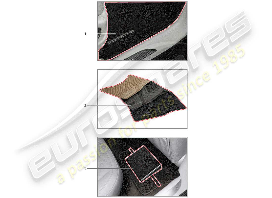 porsche 2019 (tequipment macan) 1 set floor mats (rubber) part diagram