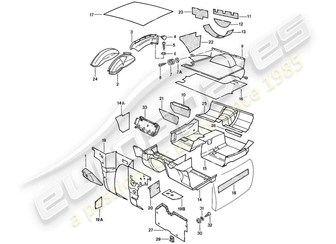 porsche 1977 (924) trims - floor cover part diagram