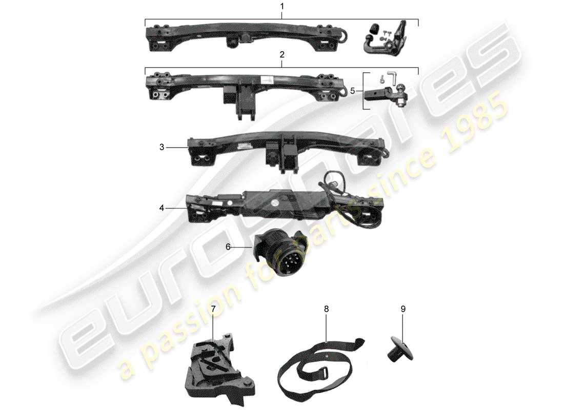 porsche 2010 (tequipment cayenne) tow hitch part diagram