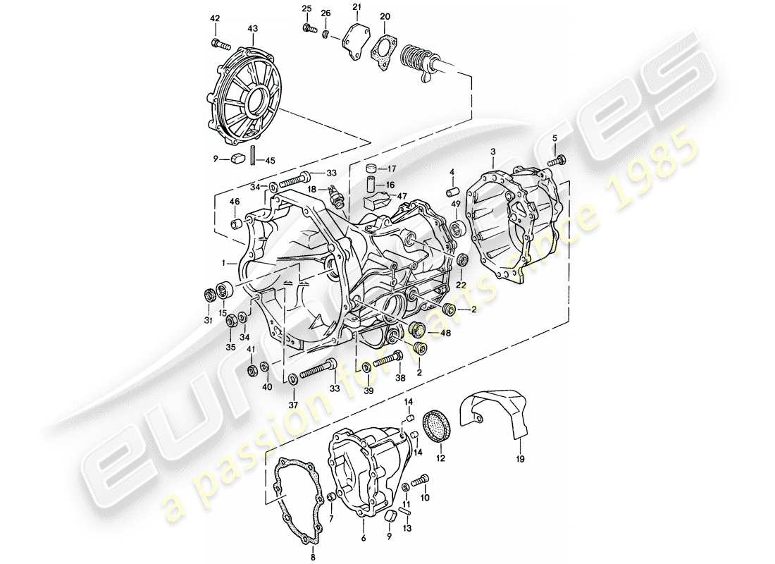 porsche 944 (1988) replacement transmission - transmission case - manual gearbox parts diagram