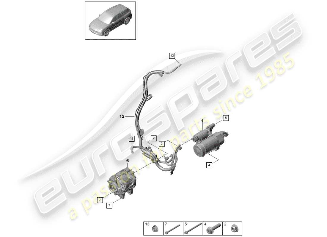 porsche 2020 (cayenne e3 9ya/9yb) starter part diagram
