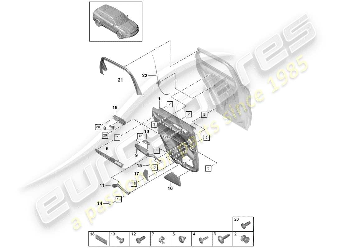 porsche 2020 (cayenne e3 9ya/9yb) door panel part diagram