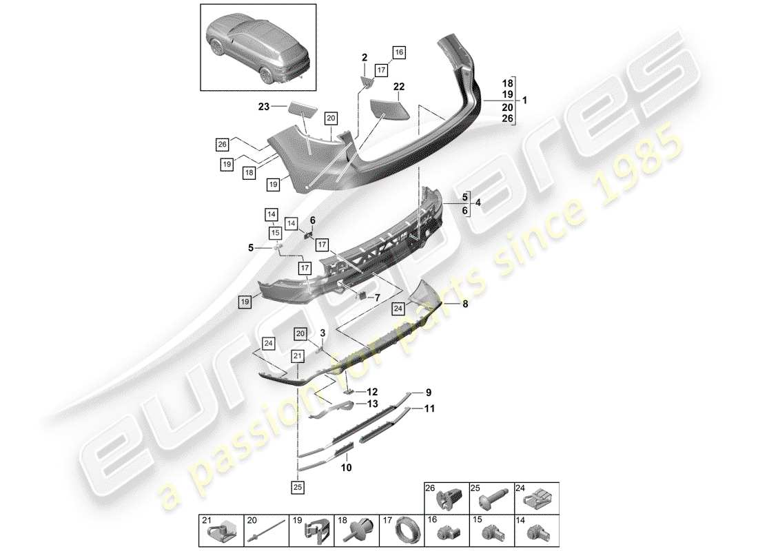 porsche 2020 (cayenne e3 9ya/9yb) bumper part diagram