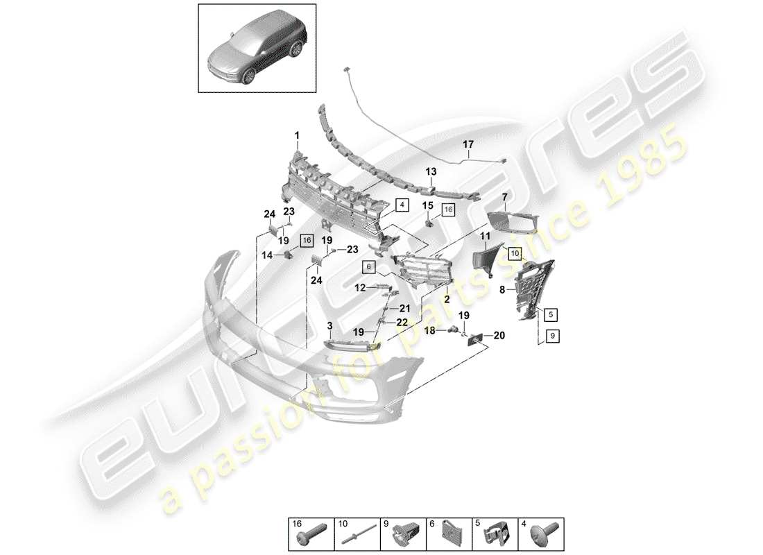 porsche 2020 (cayenne e3 9ya/9yb) bumper part diagram