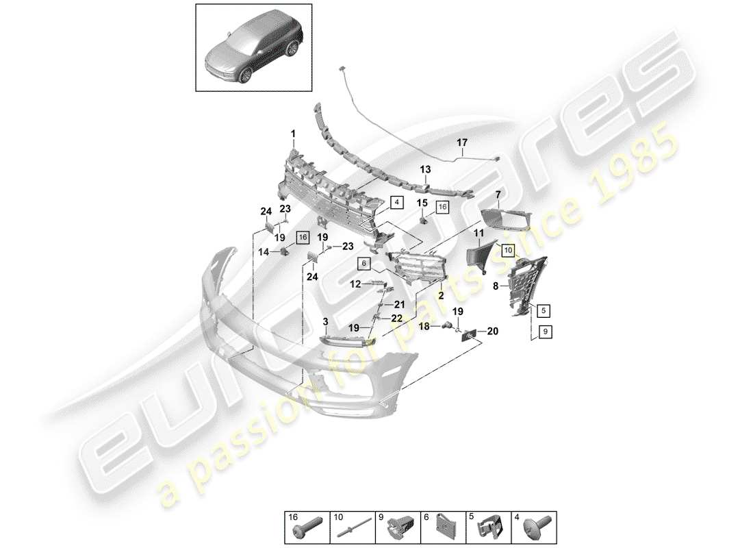 porsche cayenne e3 (2020) bumper parts diagram
