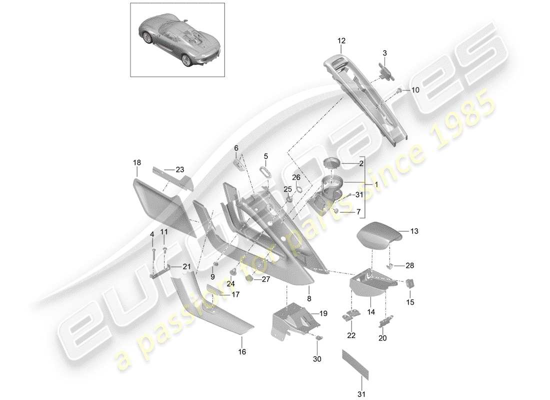 porsche 2015 (918 spyder) center console part diagram